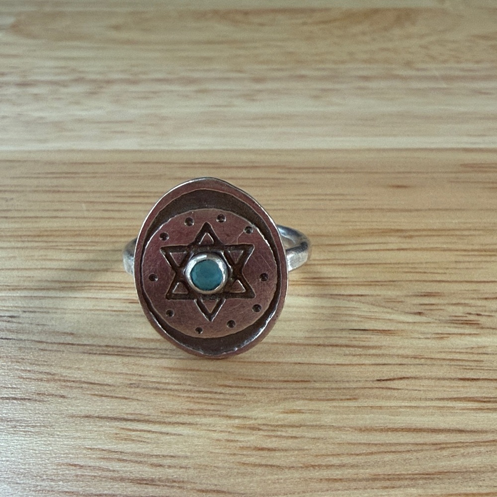 Blue Topaz Jewish Star Ring: Oxidized Sterling Silver David Stackable Ring
